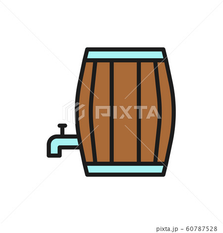 Barrel of beer, barrel with tap, alcohol flat color line icon. 60787528