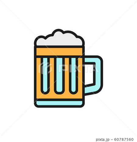 Mug of beer, pint glass flat color line icon. 60787560
