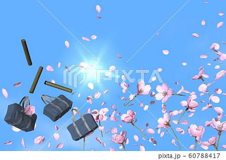 桜吹雪と空 卒業イメージのイラスト素材
