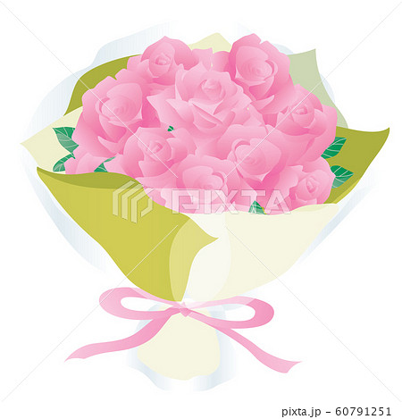 ピンクのバラの花束のイラストのイラスト素材