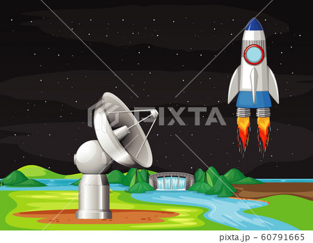 Scene with spaceship flying in the sky 60791665