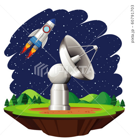 Scene with spaceship flying in the sky 60791703