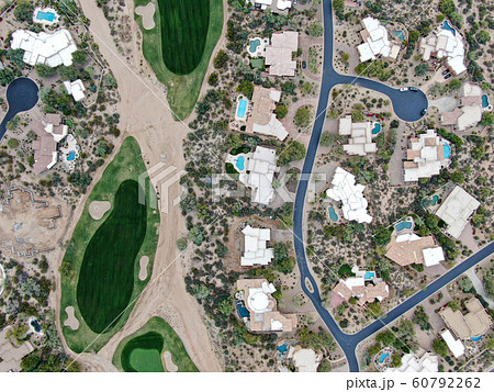 Aerial view above golf course and luxury villas, Scottsdale Aerial view above golf course and luxury villas, Scottsdale 60792262