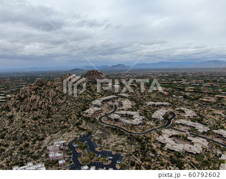 Aerial view of Scottsdale desert city in Arizona east of state capital Phoenix. Aerial view of Scottsdale desert city in Arizona east of state capital Phoenix. 60792602