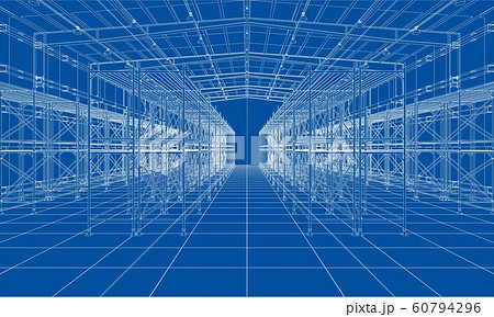 Drawing or sketch of warehouse with shelves 60794296