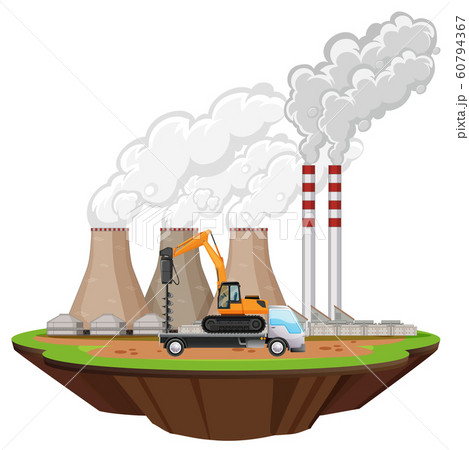 Scene with factory buildings and drill on the site Scene with factory buildings and drill on the site 60794367