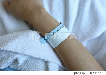 wristband id blank name tags on arm patient 60794449