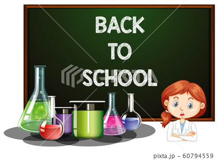 Back to school sign with girl in science gown 60794559