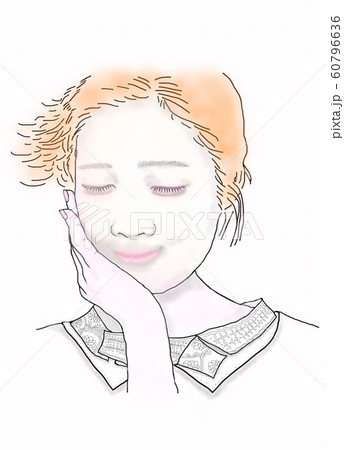 微笑む少女 薄化粧 ペン画タッチのイラスト素材