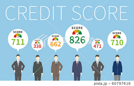 信用スコアとスーツを着た人物のイメージ、ベクターイラスト 60797616