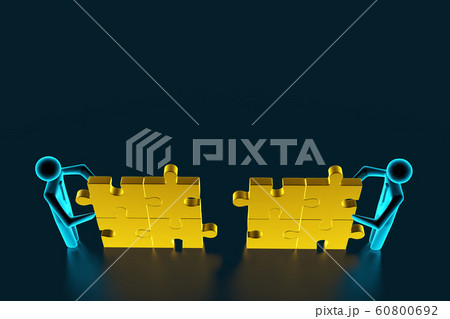 3d man, small person inserting last part of a puzzle. 3d rendering 3d man, small person inserting last part of a puzzle. 3d rendering 60800692