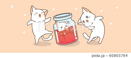 Banner hand drawn kawaii cat characters are looking baby cats which inside bottle 60803764