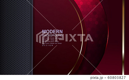Textural red background with mosaic, gray frame and a semicircular frame with a border of gold hue 60803827
