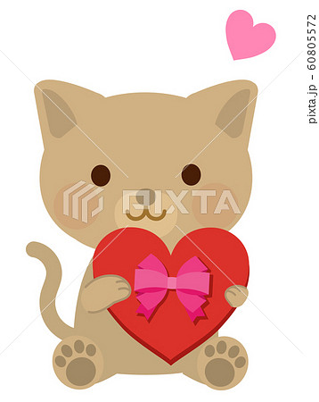 ハート チョコを贈る猫 イラストのイラスト素材