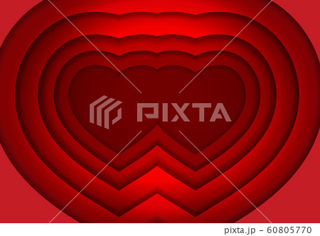 Valentine's Day. Two red hearts are cut out of paper with smooth transitions and a shadow. Place for announcement. abstract art of carving. illustration 60805770