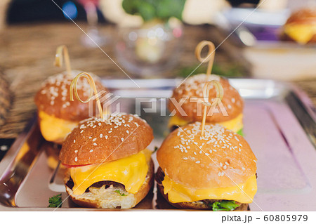 mini hamburgers, mini burgers, party food, finger food, sliders. 60805979