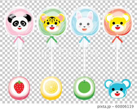 兎とパンダとトラと熊の動物キャンディーのイラストのセット 60806119
