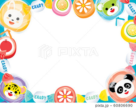兎とパンダとトラと熊の動物キャンディーのフレームイラスト 60806690