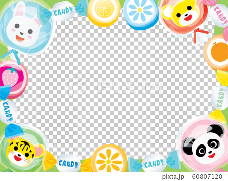 兔子,熊貓,老虎和熊的動物糖果的框架插圖 兔子,熊貓,老虎和熊的動物糖果的框架插圖 60807120