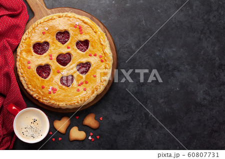 Raspberry cake for Valentine's Day with hearts 60807731