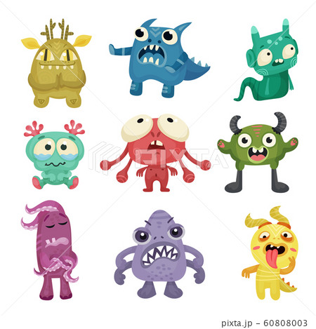 Colorful Cartoon Monsters with Different Emotions on Their Muzzles Vector Set Colorful Cartoon Monsters with Different Emotions on Their Muzzles Vector Set 60808003
