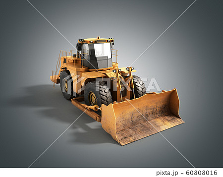 Yellow wheels Bulldozer 3d render on grey Yellow wheels Bulldozer 3d render on grey 60808016