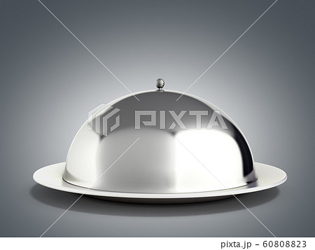 Restaurant cloche with close lid 3d render on grey Restaurant cloche with close lid 3d render on grey 60808823