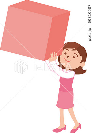 箱を上にのせようとする女性 60810687