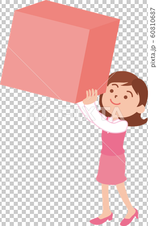 箱を上にのせようとする女性 60810687