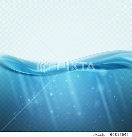 Underwater background. Blue water ocean, sea or lake with undersea light rays and waves. Ecosystem nature panorama 3d realistic vector texture 60812645
