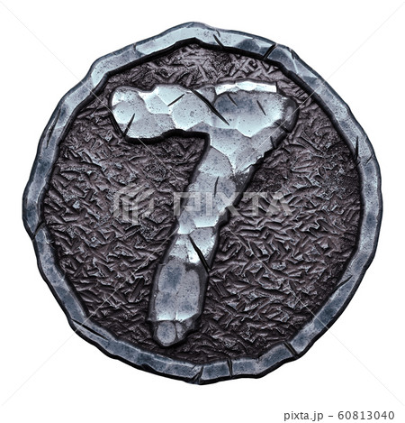 Number 7 made of forged metal in the center of coin isolated on white background. 3d Number 7 made of forged metal in the center of coin isolated on white background. 3d 60813040