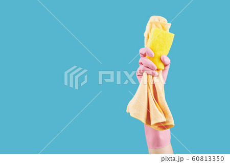 Hand with microfiber cloth and sponge 60813350