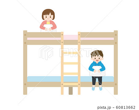寝具 二段ベッドと子どものイラストのイラスト素材
