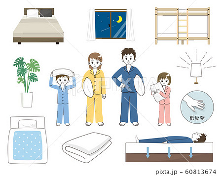 パジャマを着た家族と寝具のイラスト素材 パジャマを着た家族と寝具のイラスト素材 60813674