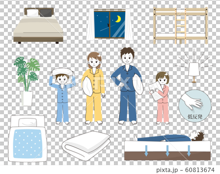 パジャマを着た家族と寝具のイラスト素材 パジャマを着た家族と寝具のイラスト素材 60813674