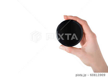 Black round jar for cream and cosmetics in a 60813909