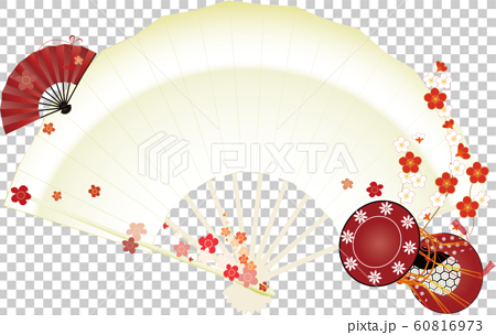 梅の花と鼓と雪や冬の花のイラストメッセージボードシ白背景素材のイラスト素材 60816973 Pixta