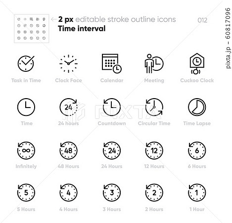 Time interval and Clock Face outline vector icons. Meeting, Calendar, 24 hours 60817096