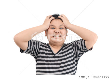 angry screaming obese fat boy mad raising fist 60821455