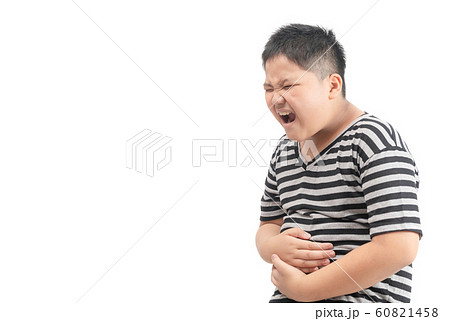 Fat boy grasps his stomach with his hand, feels a Fat boy grasps his stomach with his hand, feels a 60821458