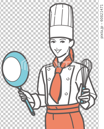 フライパンを持つ女性シェフのイラスト素材
