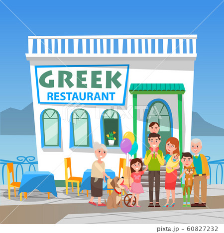 Greek Restaurant, People in Cafe, Greece Vector 60827232