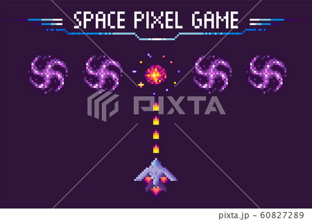 Space Pixel Game, War of Ship and Object Vector 60827289