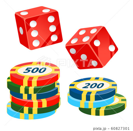 Casino Chips and Dice, Playing Cubes with Dots Casino Chips and Dice, Playing Cubes with Dots 60827301