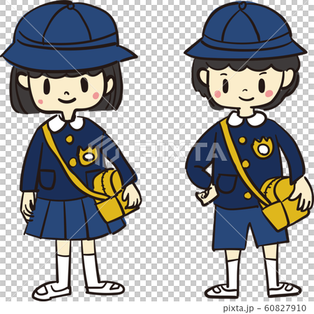 幼稚園の制服の男の子と女の子のイラスト素材