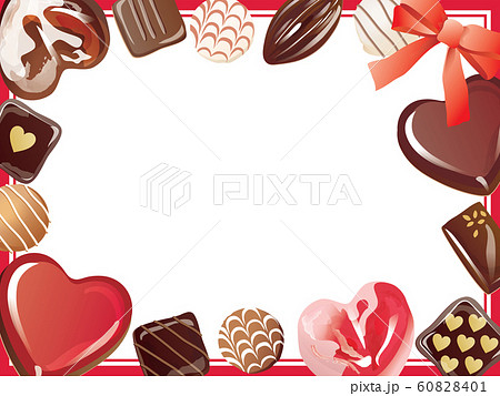 バレンタインデーのハート形のチョコレートのフレームイラストのイラスト素材