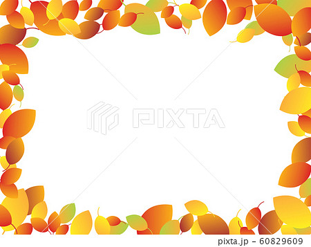 赤や黄色に色づいた秋の葉っぱのフレームイラストのイラスト素材