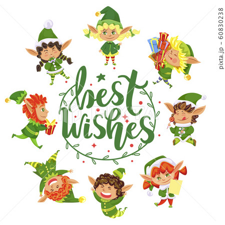 Best Wishes Greeting Card with Elves Xmas Holidays 60830238