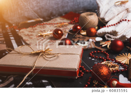 Closeup of a homemade gift box made of Kraft Closeup of a homemade gift box made of Kraft 60835591