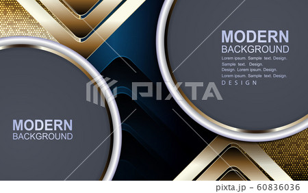 Dark blue design with two gray frames, arrows and a mosaic of golden hue 60836036
